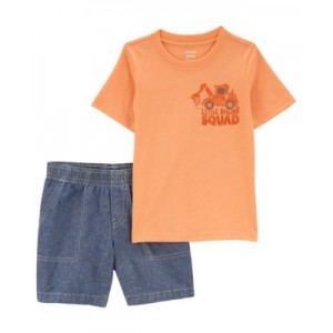 Baby Boys Construction T-shirt and Denim Shorts 2 Piece Set