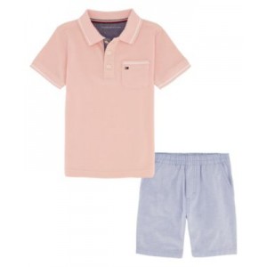 Toddler Boys Pink Pique Polo Shirt Prewashed Oxford Shorts