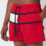 Tommy Hilfiger Mens Big Flag Medium Length Drawstring Swimshorts - Primary Red