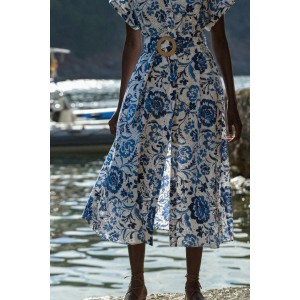 PRINTED DRESS WITH OPENWORK EMBROIDERY