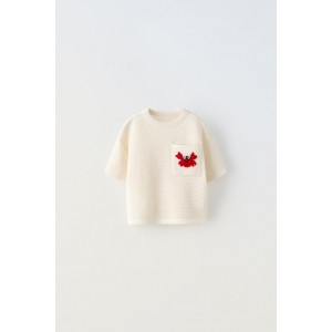 EMBROIDERED CROCKETED KNIT T-SHIRT