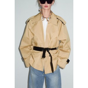 CROPPED CONTRASTING TRENCH COAT
