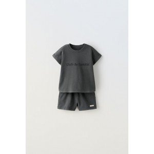 PLUSH WASHED-EFFECT T-SHIRT AND BERMUDA SHORTS CO-ORD