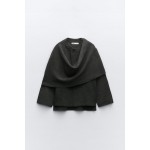CROP KNIT COAT WITH ASYMMETRICAL SCARF