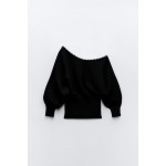 Sweater with wide collar with metal bead appliques. Long batwing sleeves.