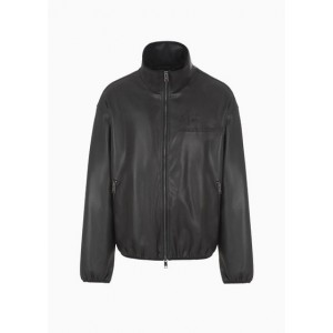 Faux leather zip up high neck jacket