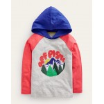 Off Piste Hooded T-shirt - Grey Marl/Red/Blue Mountain