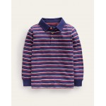 Slubbed Long-Sleeve Polo Shirt - Ivory/Sapphire Blue/Poppy Red
