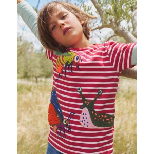 Applique Textured T-shirt - Jam Red/Ivory Bugs
