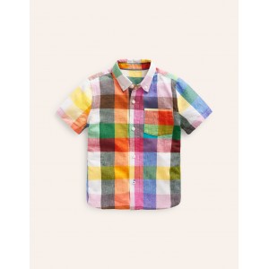 Cotton Linen Shirt - Bright Neon Multigingham