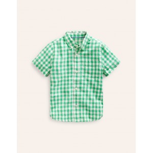 Cotton Linen Shirt - Pea Green Gingham