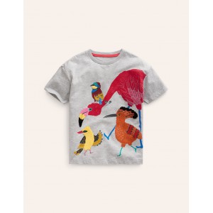 Joyful Animal T-shirt - Silver Marl Jungle Birds