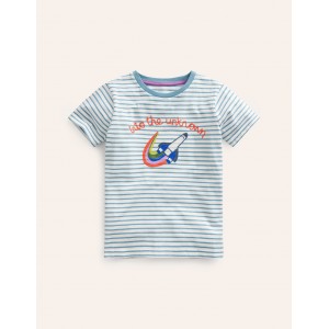 Embroidered Graphic T-shirt - Sapphire Blue/Ivory Rocket