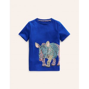 Applique Rhino T-shirt - Peacock Plume Blue