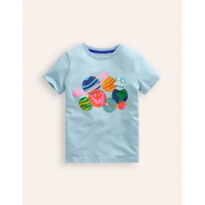 Riso Printed T-shirt - Vintage Blue Planets