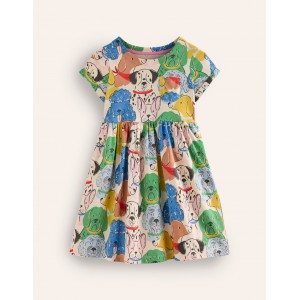 Short-sleeved Fun Jersey Dress - Multi Coloured Dogs