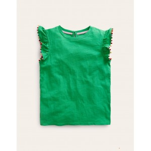 Pom Trim T-Shirt - Pea Green