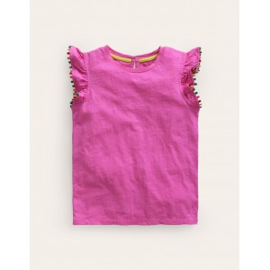 Pom Trim T-Shirt - Strawberry Pink