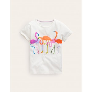 Printed Graphic T-Shirt - Ivory Flamingos