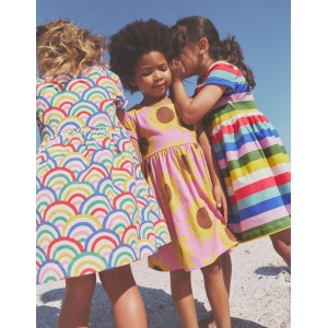 Short-sleeved Fun Jersey Dress - Pink Sunflower Geo