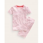 Striped Short John Pajamas - Ivory/Pink Pin Breton