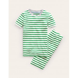 Striped Short John Pajamas - Ivory/Green Breton