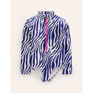 Long-sleeved Swimsuit - Sapphire Blue Zebra