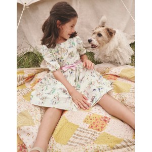 Cotton Linen Vintage Dress - Ivory Painted Puppies