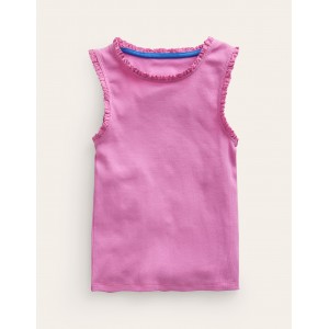 Ribbed Lace Trim Vest - Peony Pink