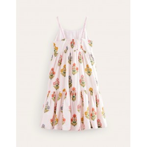 Tiered Twirly Sundress - Pink Woodblock Floral