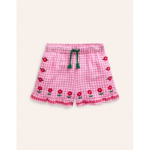 Frill Hem Woven Shorts - Pink/ Ivory Gingham