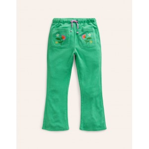 Towelling Flare Trousers - Pea green