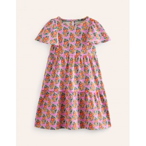 Tiered Flutter Jersey Dress - Peony Pink Paisley