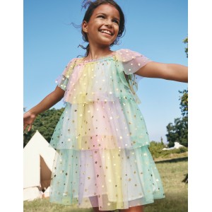 Tiered Tulle Dress - Multi Ombre Gold Foil Star