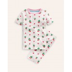 Snug Short John Pajamas - Ivory Strawberry