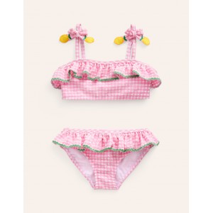 Seersucker Frilly Bikini - Pink Gingham Lemons