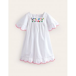 Lightweight Vacation Dress - White Floral Embroidery