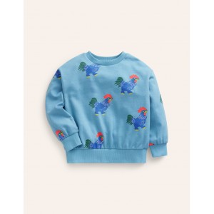 Printed Relaxed Sweatshirt - Pavillion Blue Cockerels