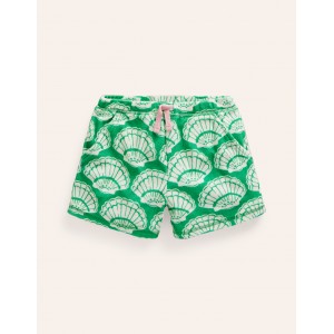 Printed Towelling Shorts - Pea Green Seashells
