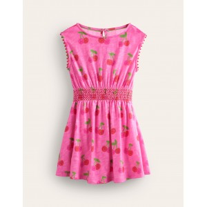 Shirred Waist Jersey Dress - Pink Cherries