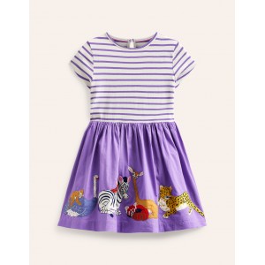 Woven Mix Applique Dress - Lilac Purple/ Vanilla Animals