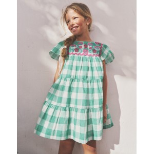 Gingham embroidered dress - Pea Green/ Ivory Gingham