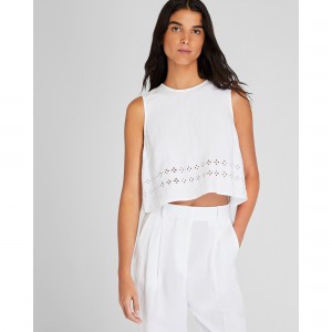 Linen Eyelet Cropped Shell Top