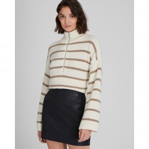 Striped Relaxed Cashmere Quarter Zip Sweater