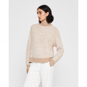 Abstract Stripe Jacquard Turtleneck Sweater