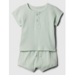 Baby Ribbed Henley Two-Piece Outfit Set