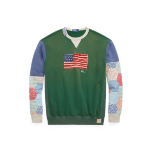 Flag Patchwork-Sleeve Fleece Sweatshirt