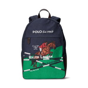 Equestrian-Print Canvas Backpack