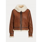 Leather-Trim Shearling Aviator Jacket