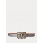 Rodeo-Buckle Metallic Leather Belt